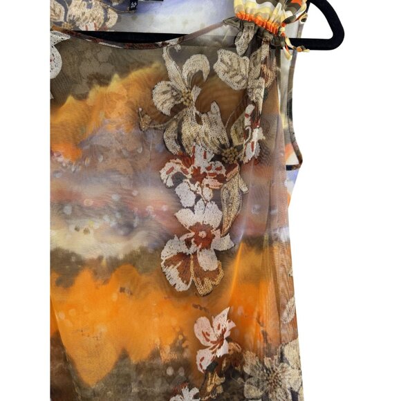 Blue Les Copains Women's Floral Orange Brown Sheer Sleeveless Tank Top S 44 US 8 - Picture 4 of 11